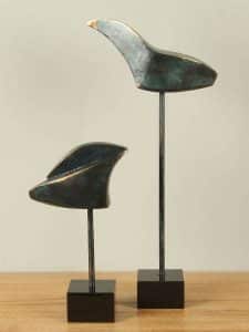 Statue Bronze Vogel 2 Stück