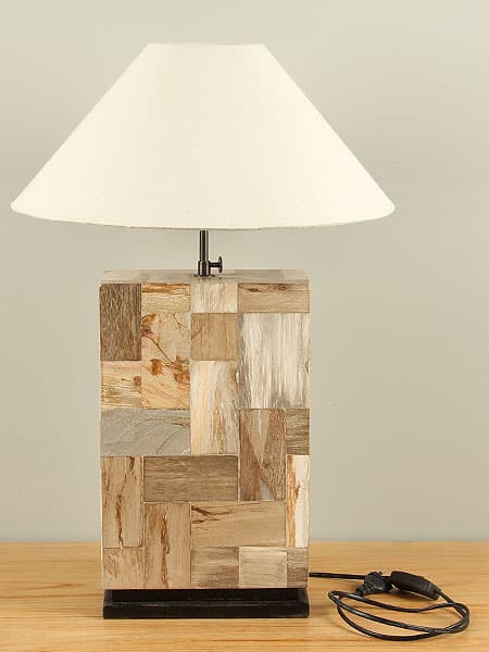 Schemerlamp hout op ijzeren crème, 63 cm. Beeldenmarkt