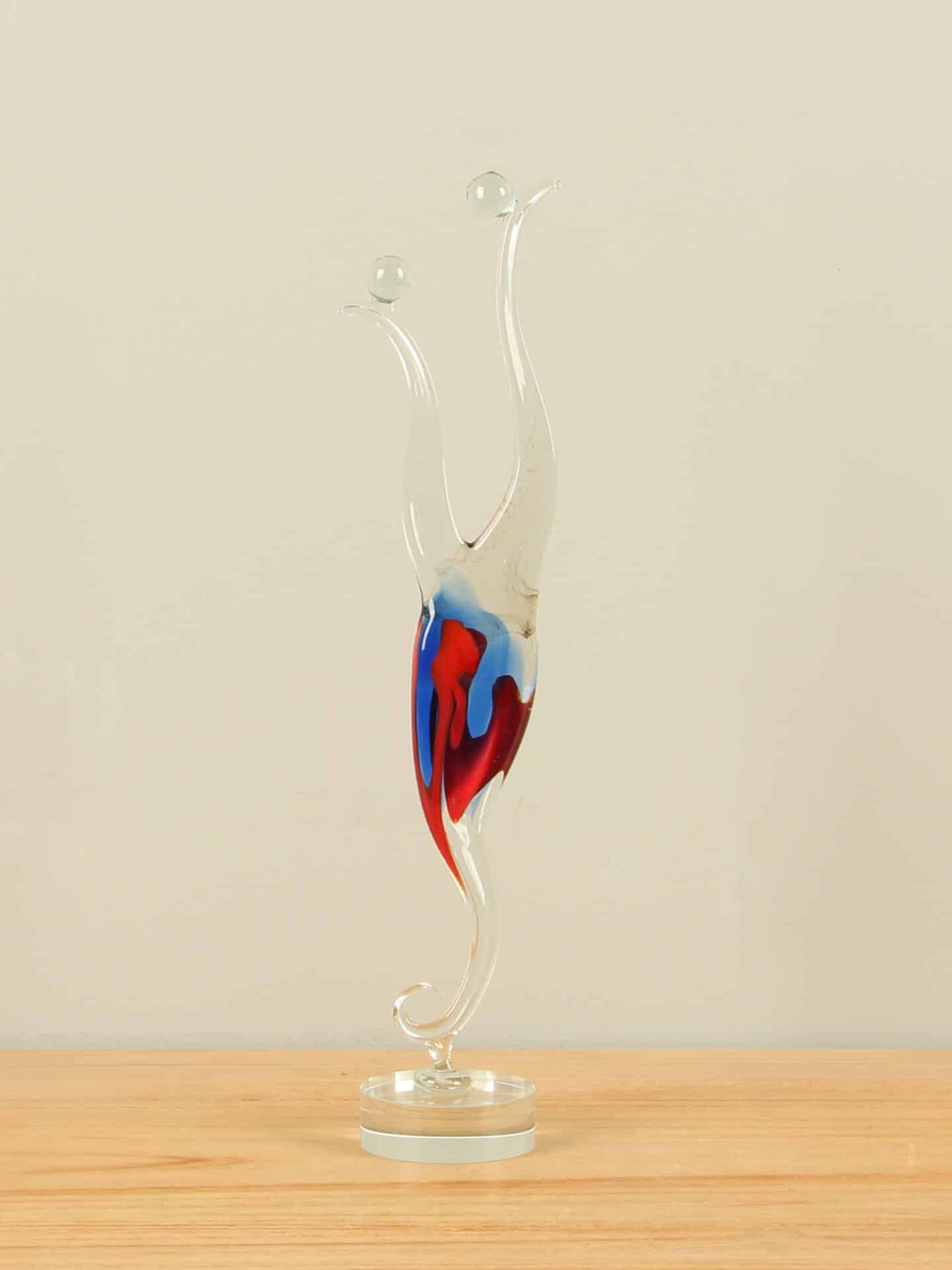 Glasdecoratie koppel rood/blauw 32 cm.