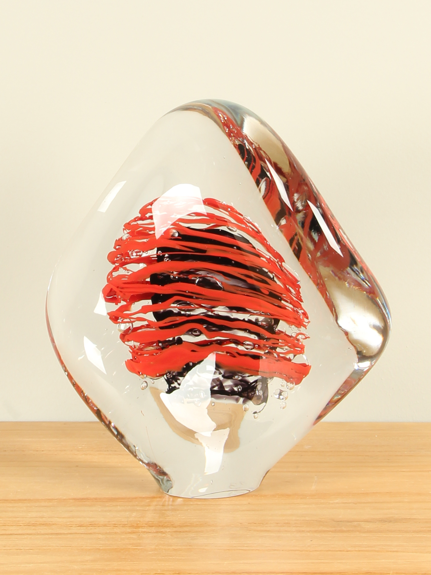 Glasdecoratie Kristal Swirl rood/zwart, 25 cm