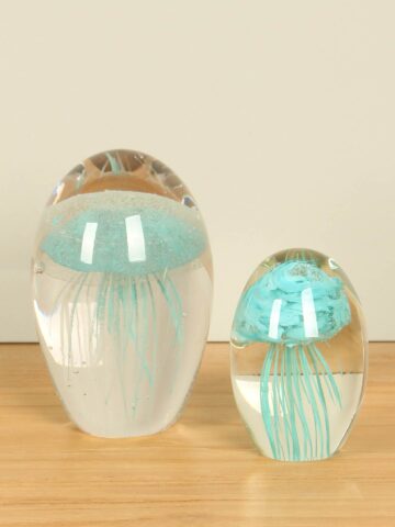 Set 2 glasobjecten kwallen aqua