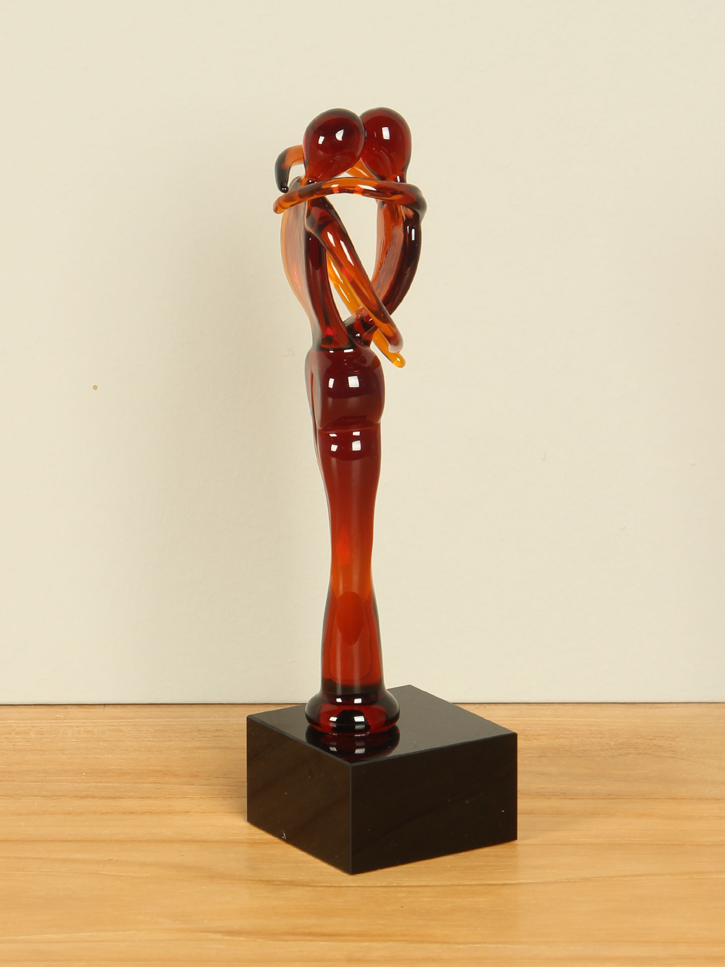 Glassculptuur koppel bruin, 19 cm