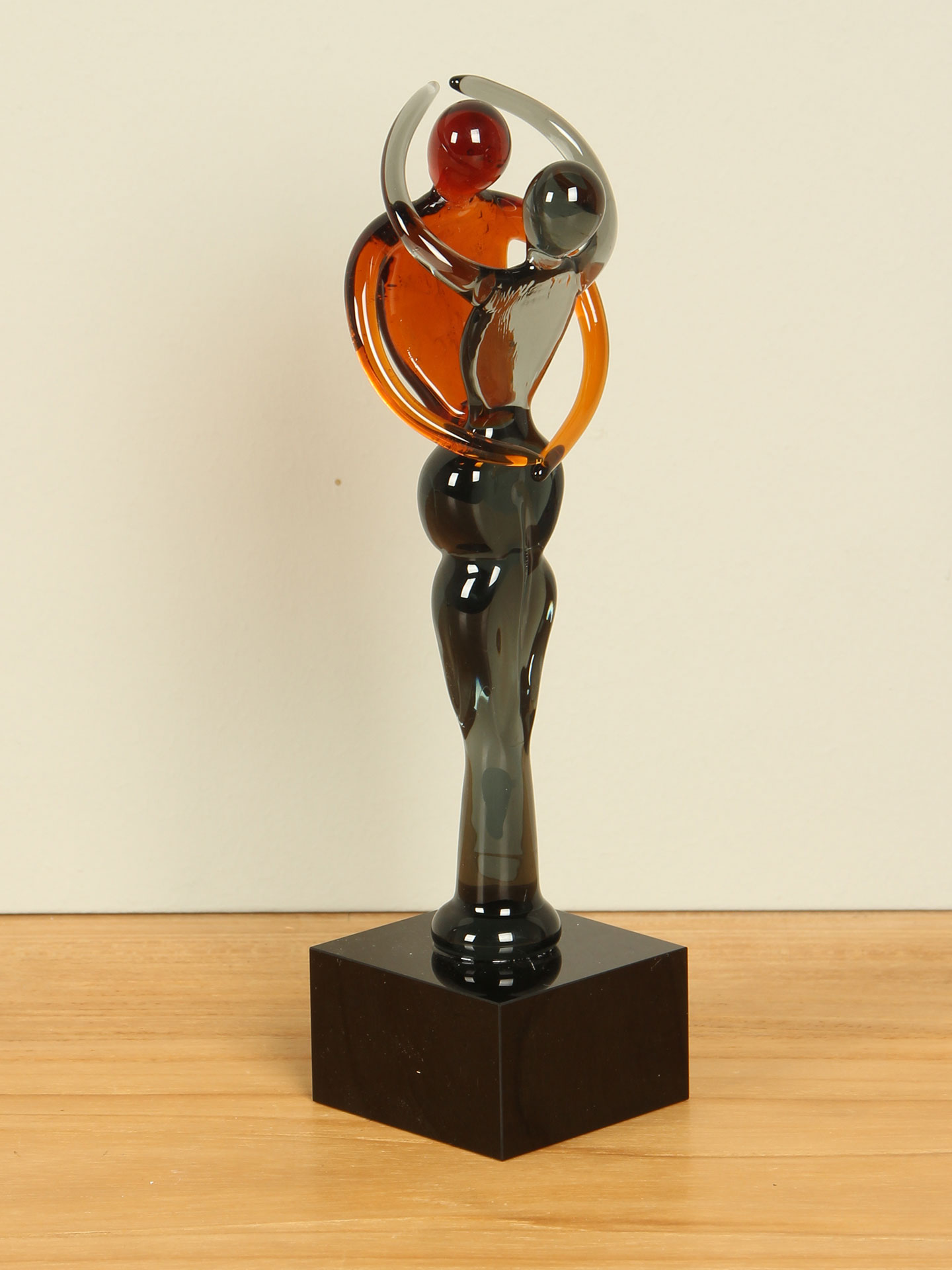 Glassculptuur koppel grijs/bruin, 19 cm