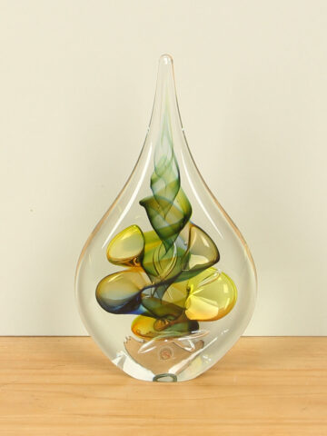 Glazen pegel plat, blauw/groen/geel