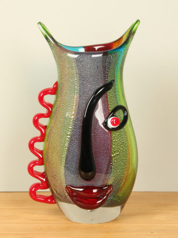 Glazen vaas Gezicht, paars/groen, 33 cm